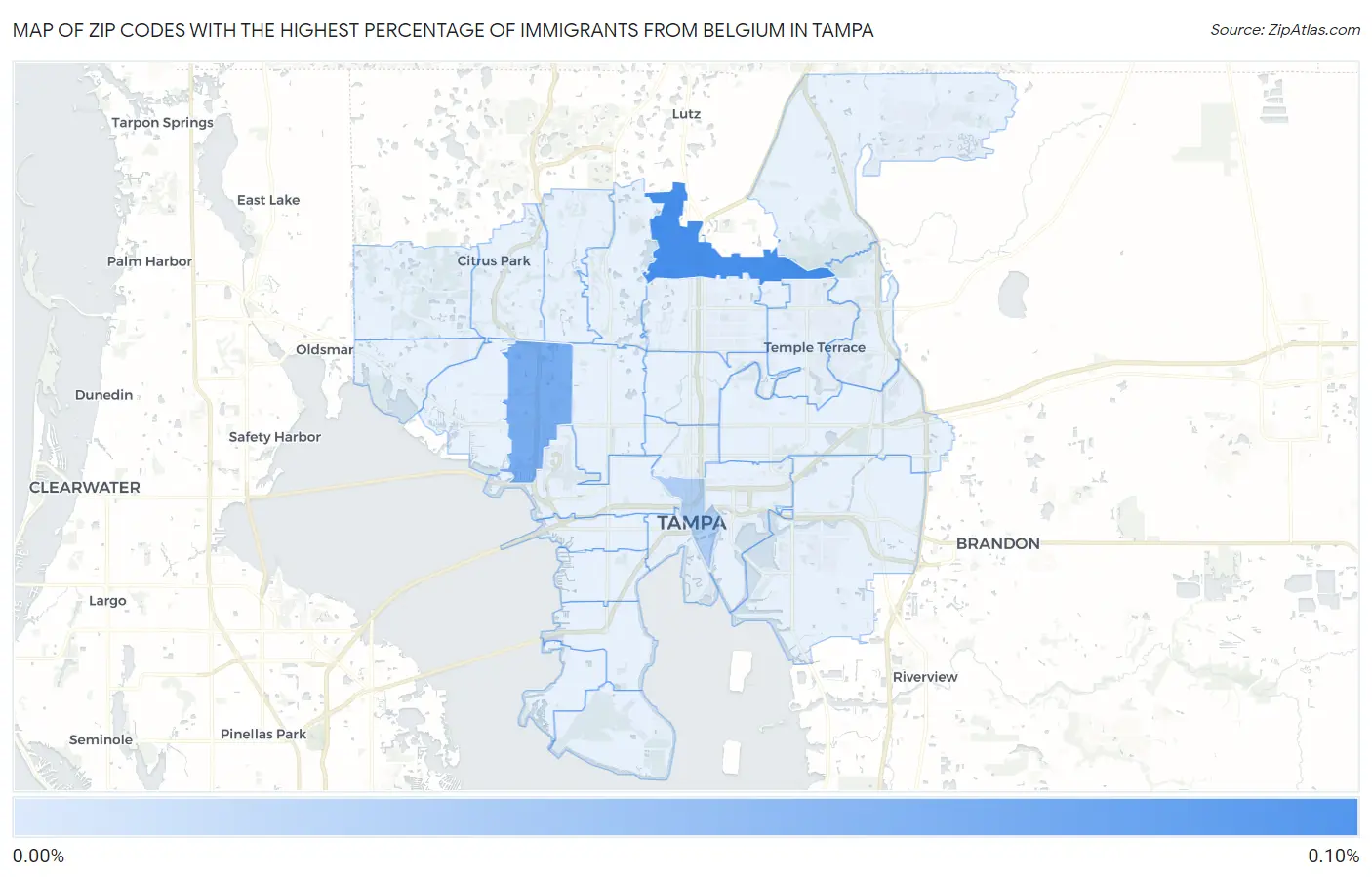 Zip Codes with the Highest Percentage of Immigrants from Belgium in Tampa Map