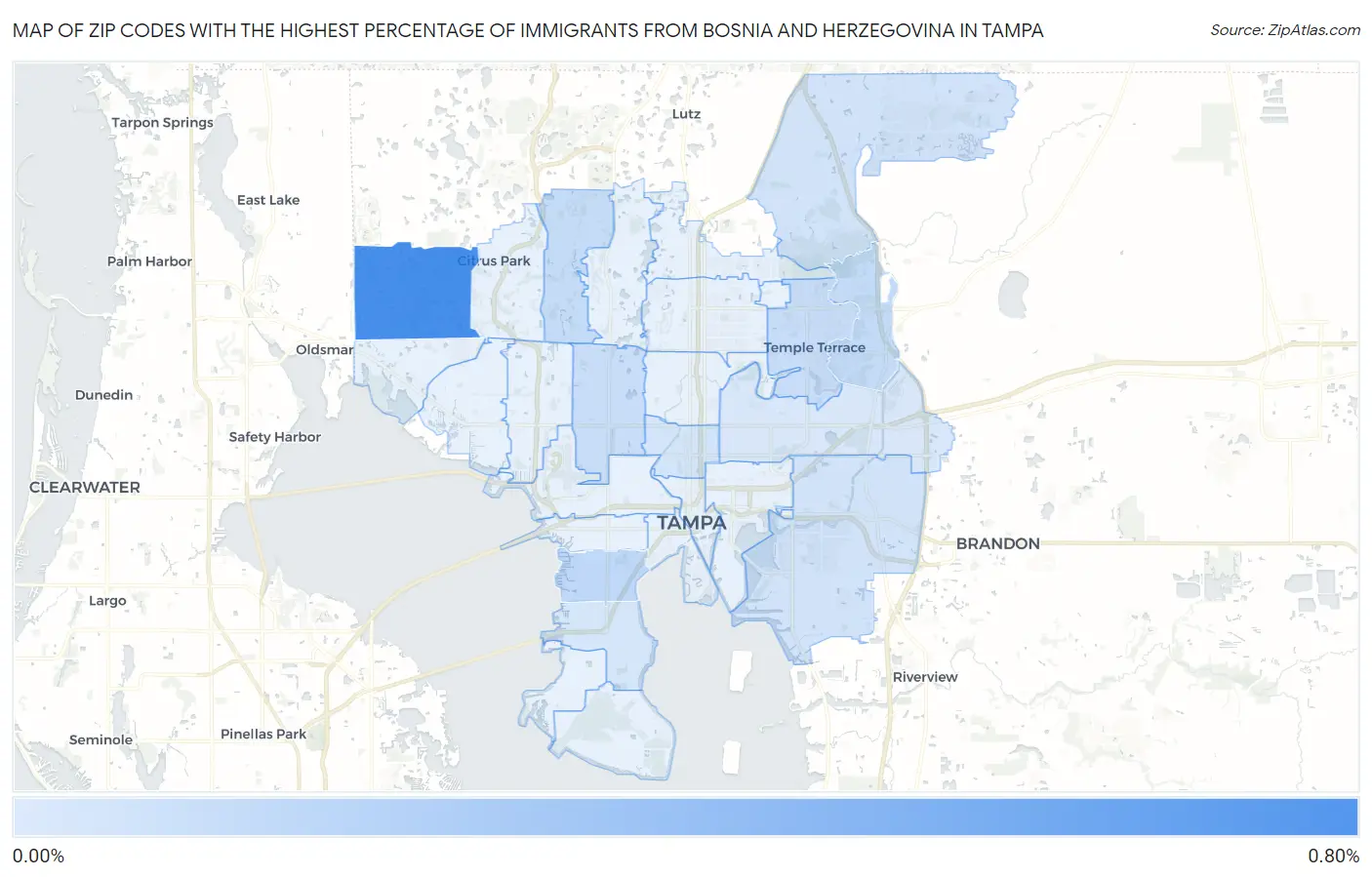 Zip Codes with the Highest Percentage of Immigrants from Bosnia and Herzegovina in Tampa Map
