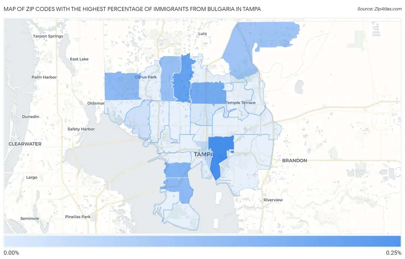 Zip Codes with the Highest Percentage of Immigrants from Bulgaria in Tampa Map