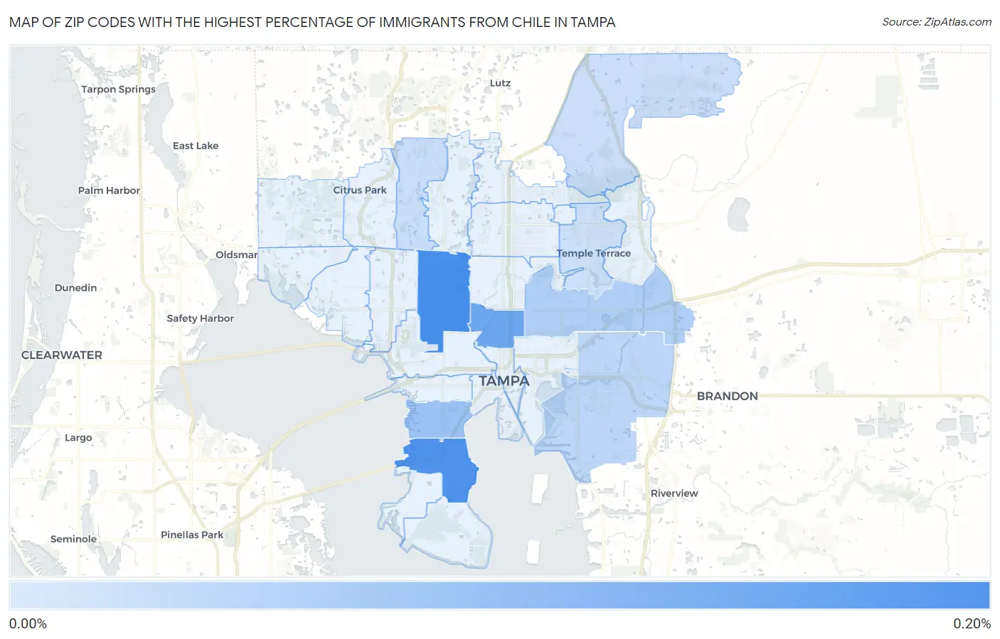 Zip Codes with the Highest Percentage of Immigrants from Chile in Tampa Map
