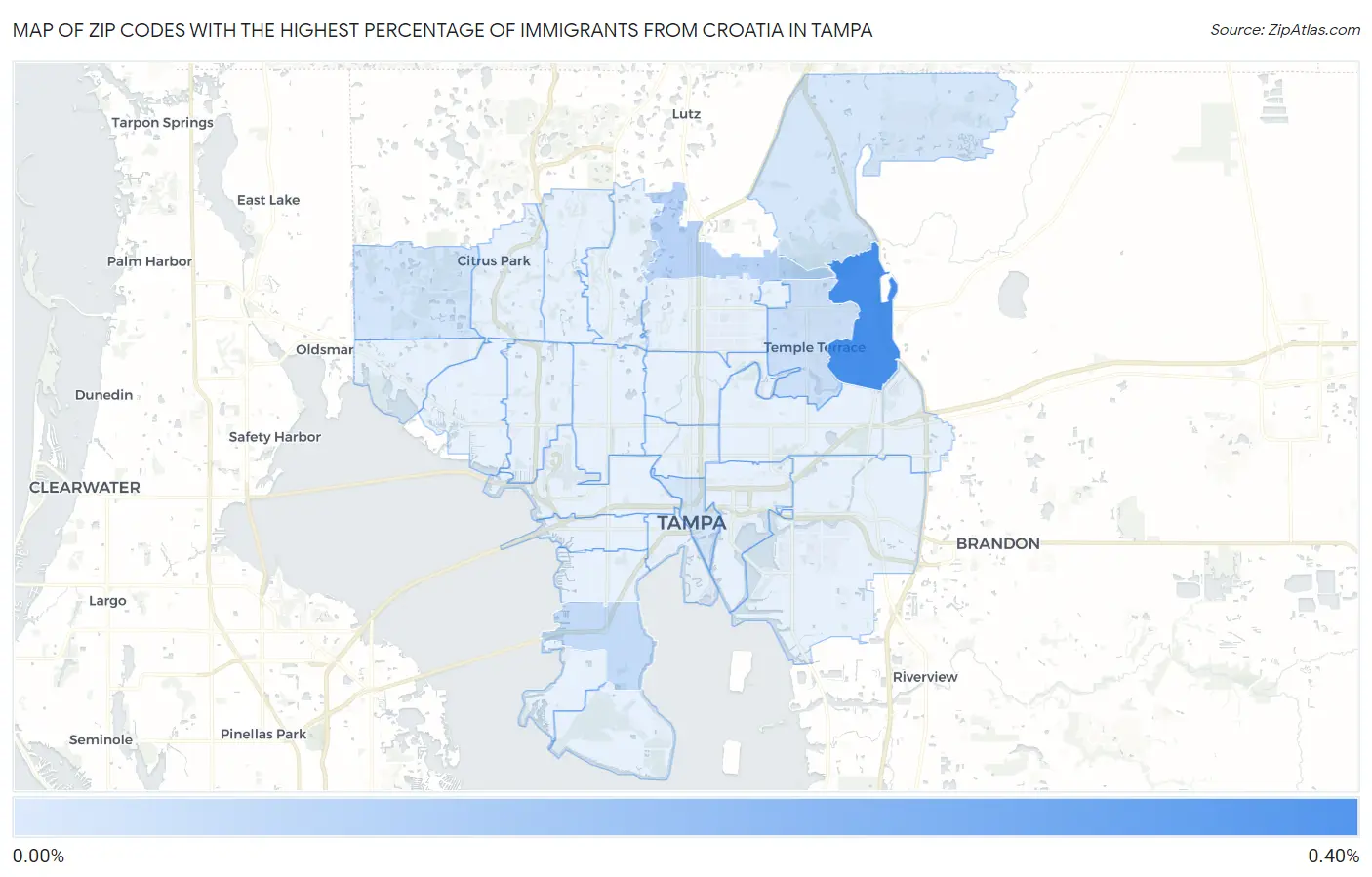 Zip Codes with the Highest Percentage of Immigrants from Croatia in Tampa Map