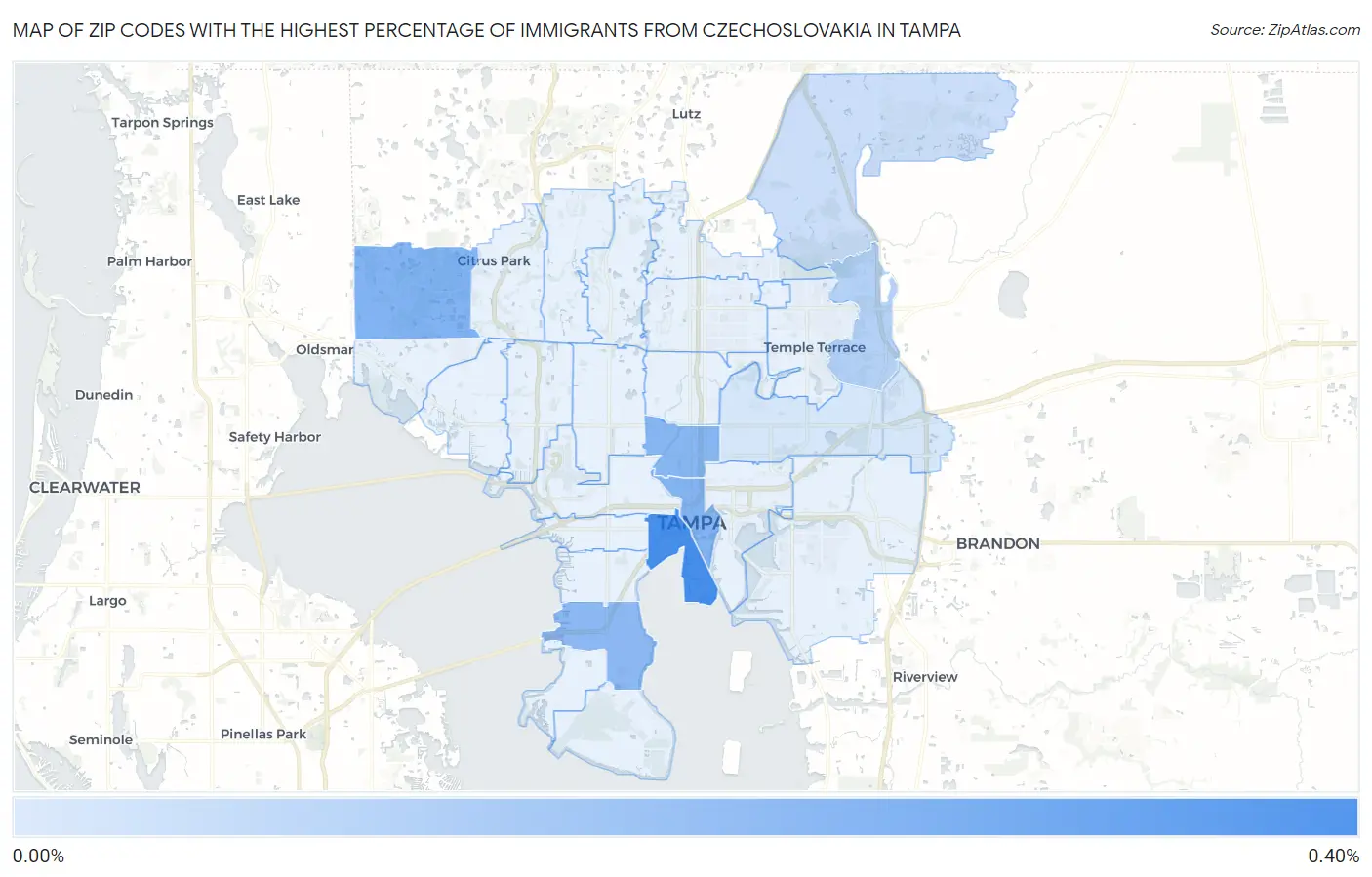 Zip Codes with the Highest Percentage of Immigrants from Czechoslovakia in Tampa Map