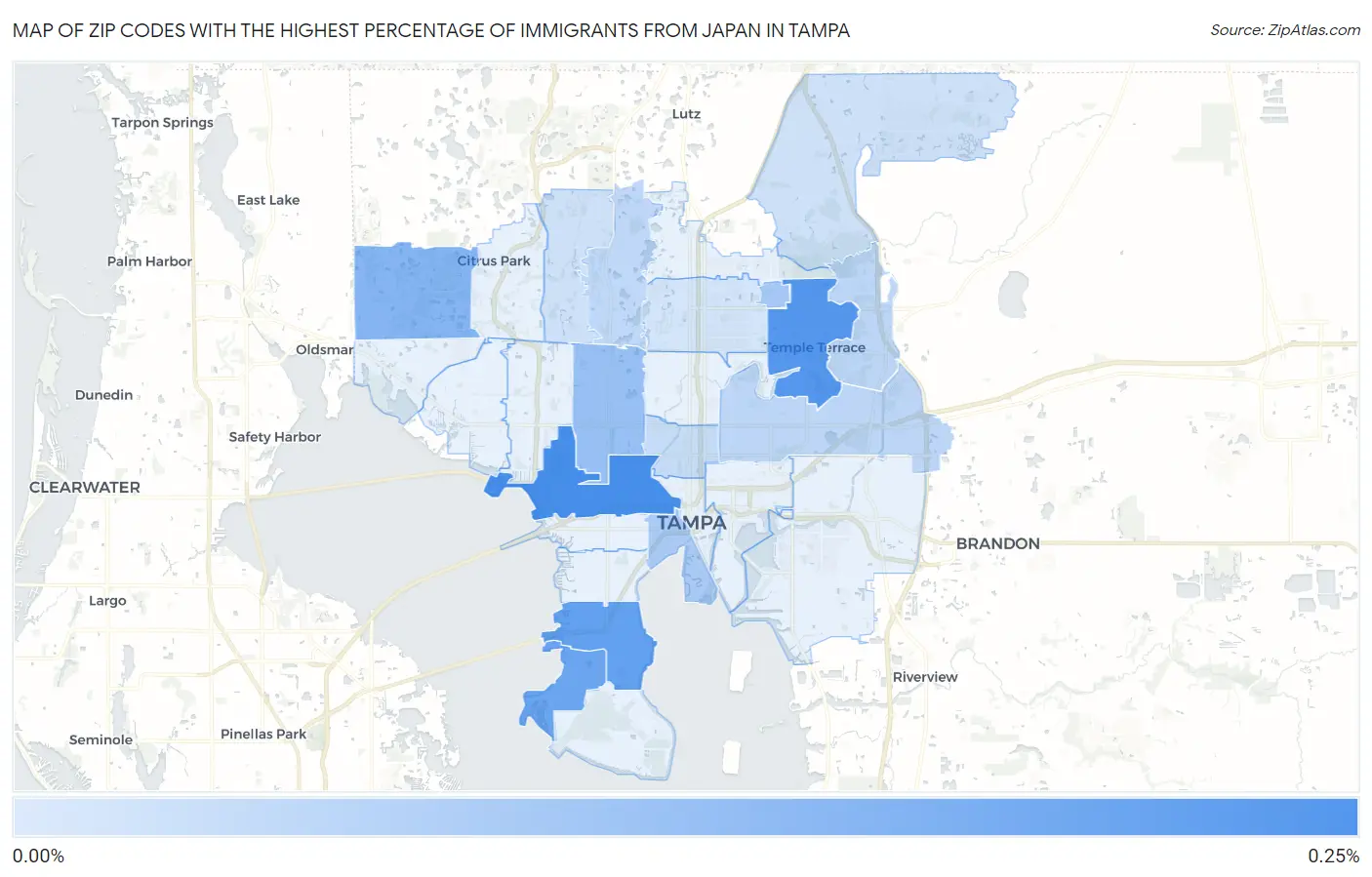 Zip Codes with the Highest Percentage of Immigrants from Japan in Tampa Map