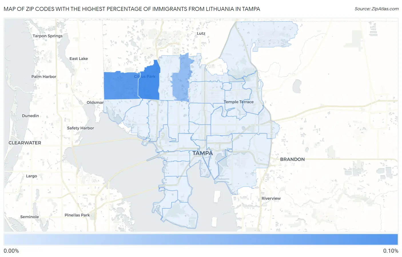 Zip Codes with the Highest Percentage of Immigrants from Lithuania in Tampa Map