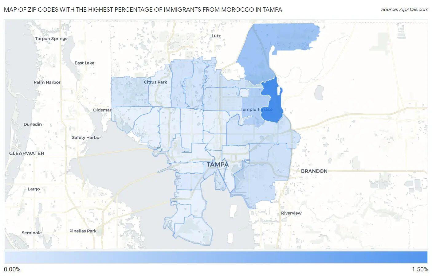 Zip Codes with the Highest Percentage of Immigrants from Morocco in Tampa Map