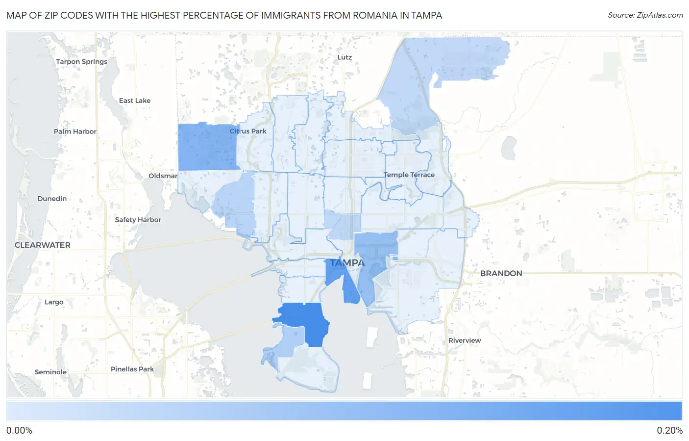 Zip Codes with the Highest Percentage of Immigrants from Romania in Tampa Map