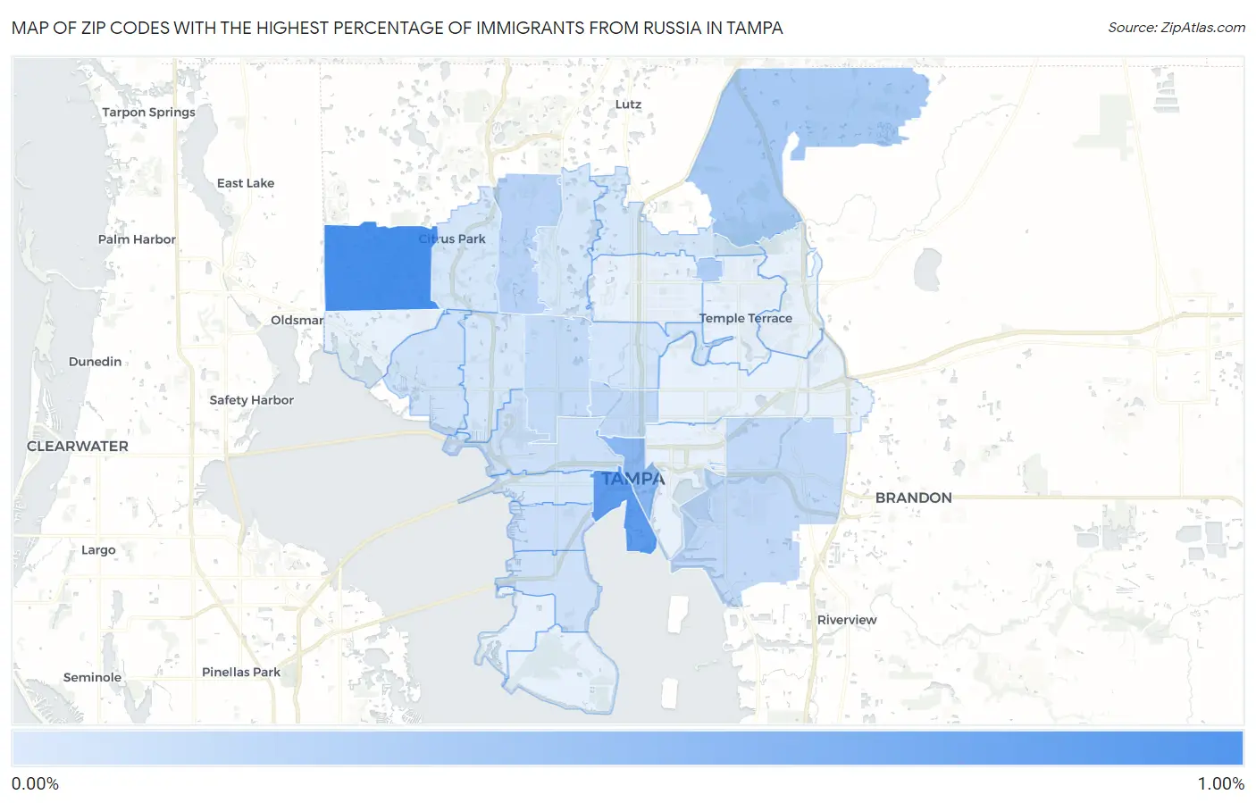 Zip Codes with the Highest Percentage of Immigrants from Russia in Tampa Map