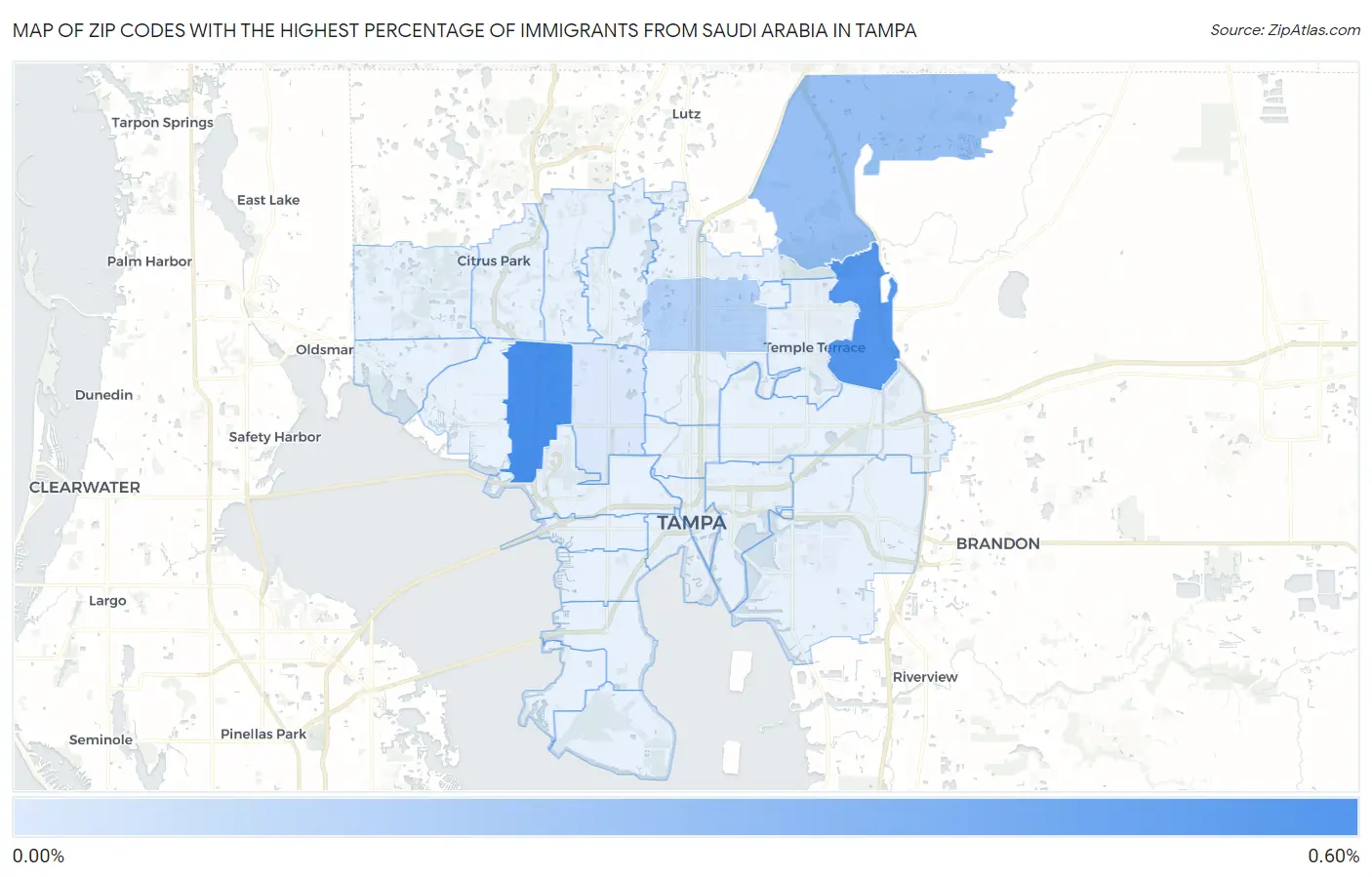 Zip Codes with the Highest Percentage of Immigrants from Saudi Arabia in Tampa Map