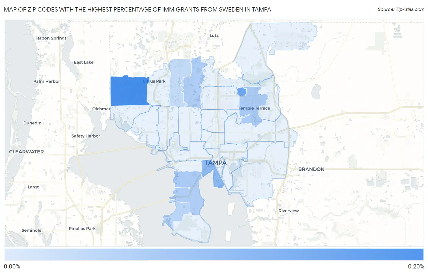 Zip Codes with the Highest Percentage of Immigrants from Sweden in Tampa Map