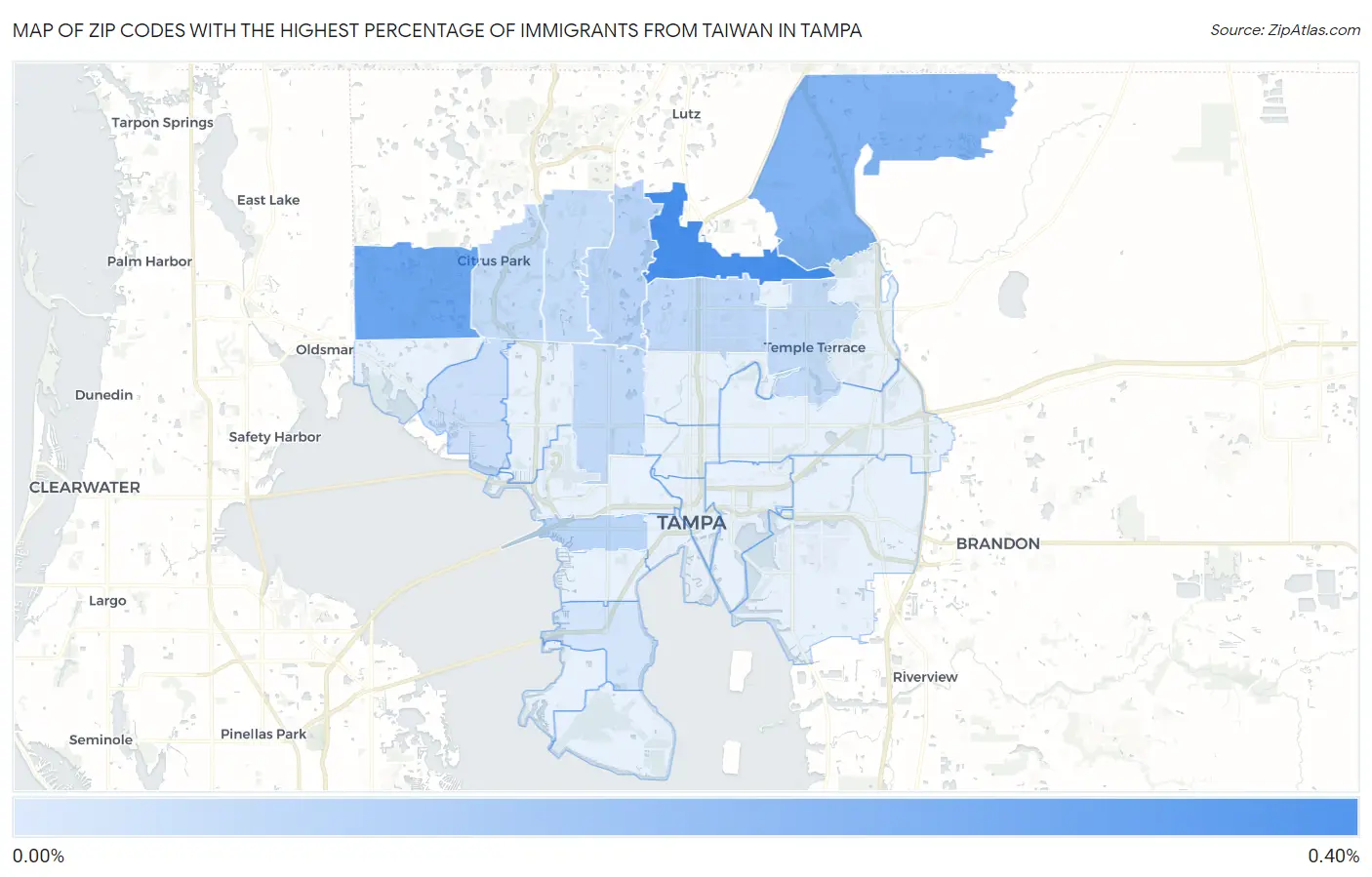 Zip Codes with the Highest Percentage of Immigrants from Taiwan in Tampa Map