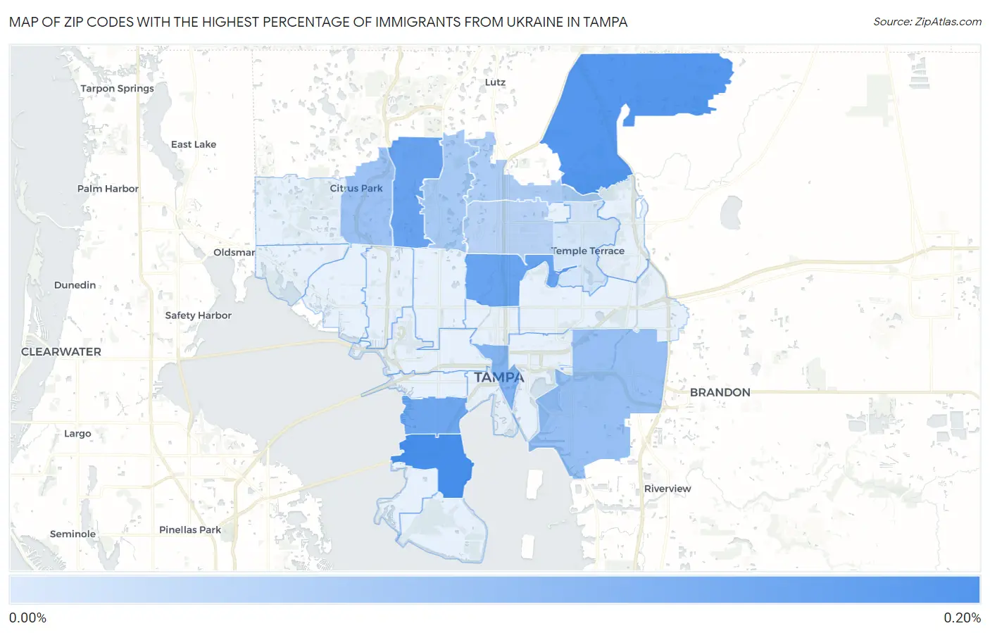 Zip Codes with the Highest Percentage of Immigrants from Ukraine in Tampa Map