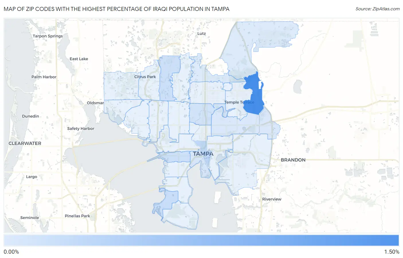 Zip Codes with the Highest Percentage of Iraqi Population in Tampa Map