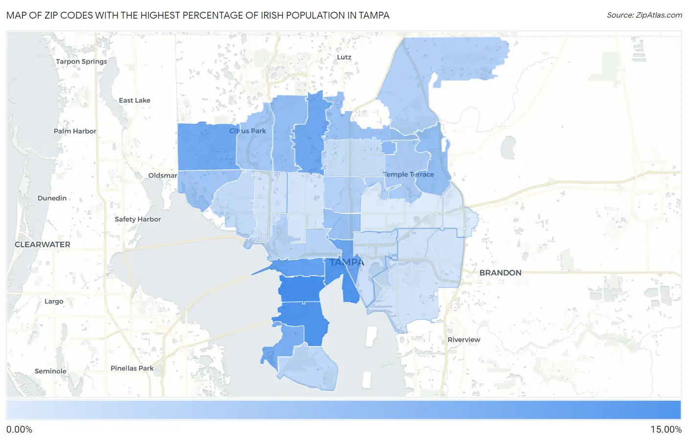 Zip Codes with the Highest Percentage of Irish Population in Tampa Map
