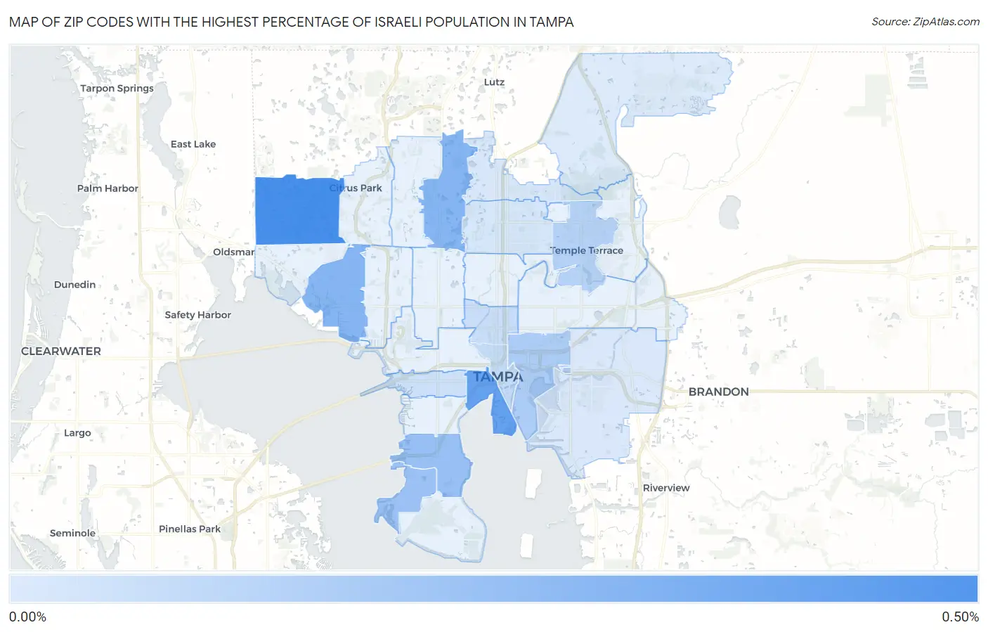 Zip Codes with the Highest Percentage of Israeli Population in Tampa Map