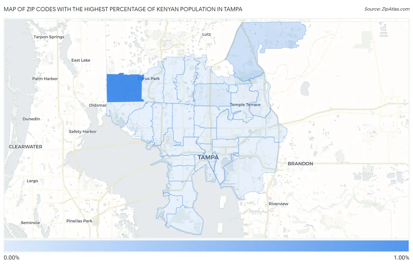 Zip Codes with the Highest Percentage of Kenyan Population in Tampa Map