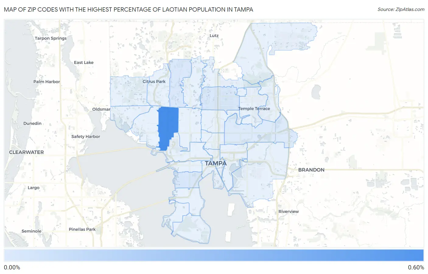 Zip Codes with the Highest Percentage of Laotian Population in Tampa Map