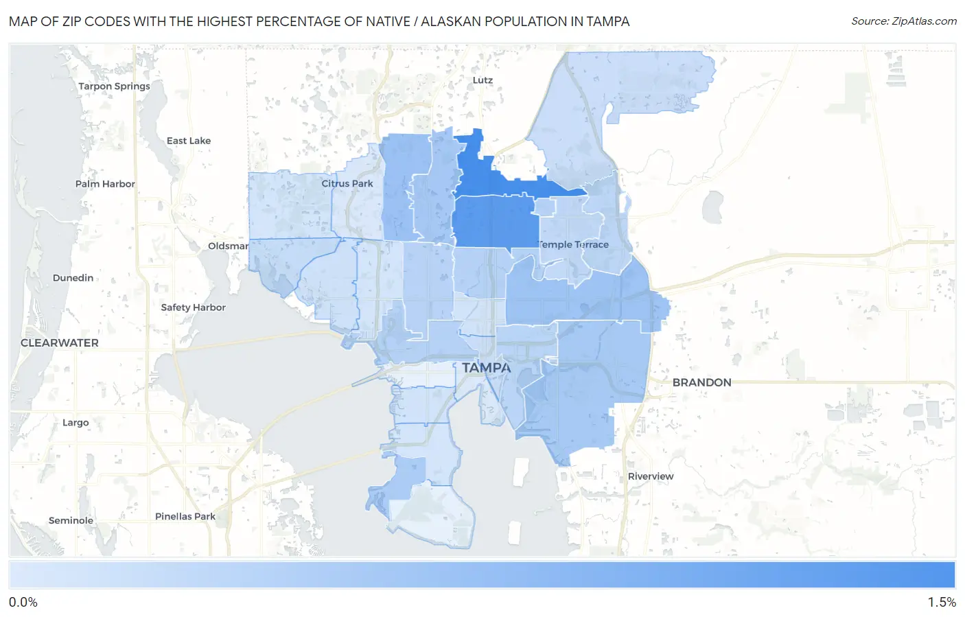 Zip Codes with the Highest Percentage of Native / Alaskan Population in Tampa Map