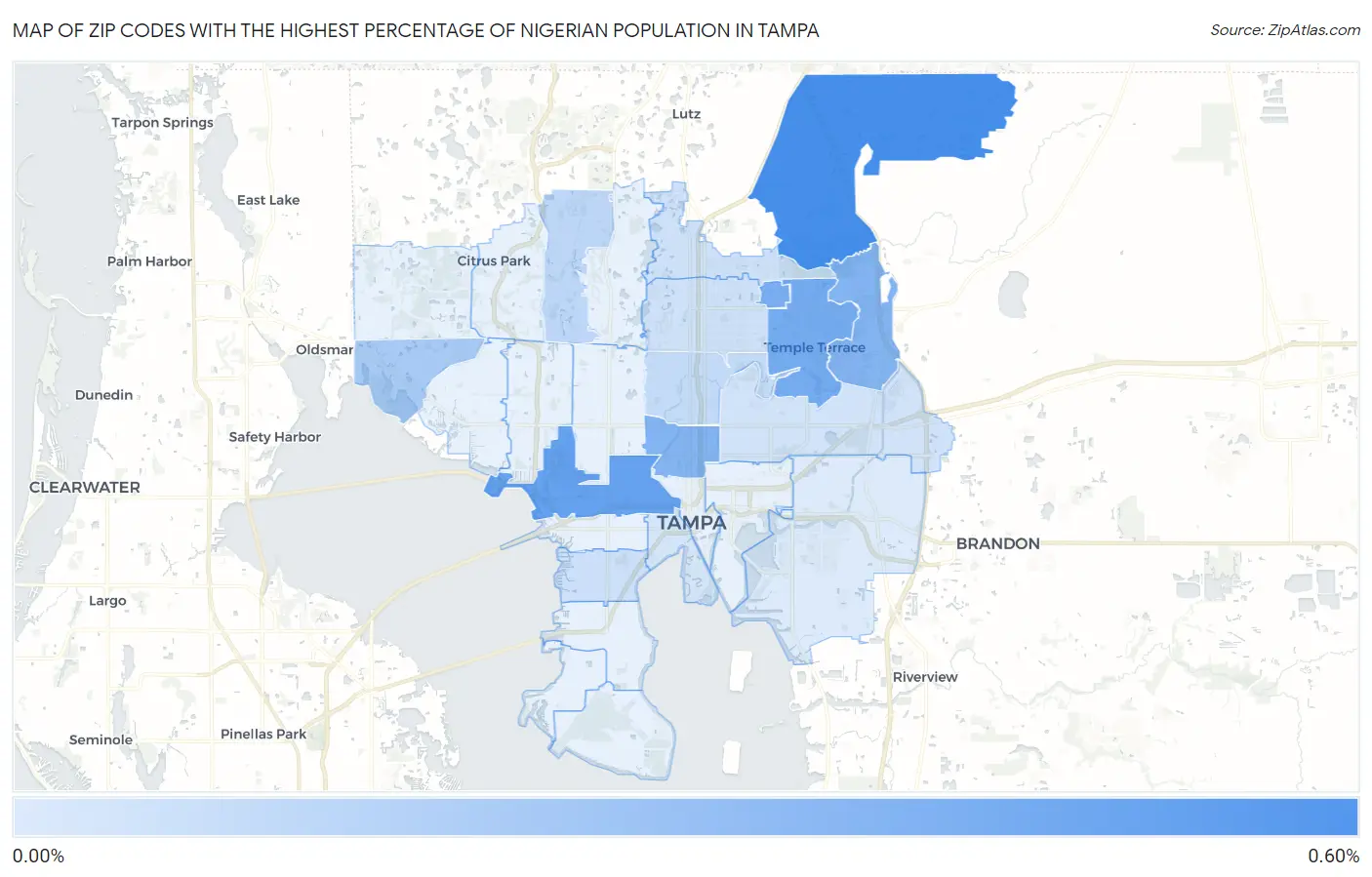 Zip Codes with the Highest Percentage of Nigerian Population in Tampa Map