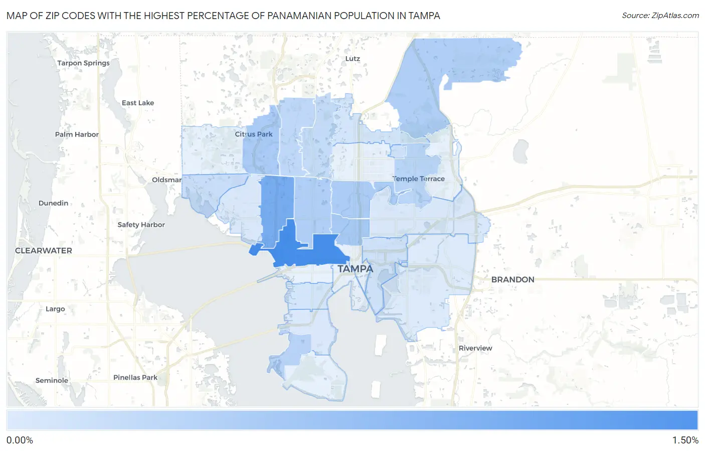 Zip Codes with the Highest Percentage of Panamanian Population in Tampa Map