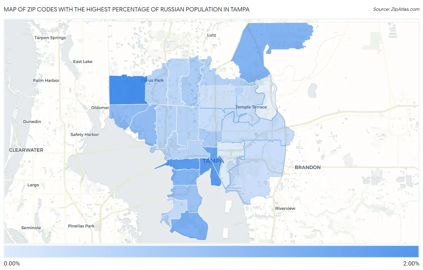 Zip Codes with the Highest Percentage of Russian Population in Tampa Map