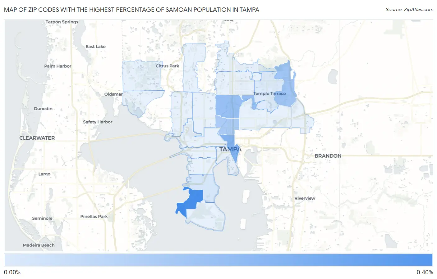 Zip Codes with the Highest Percentage of Samoan Population in Tampa Map