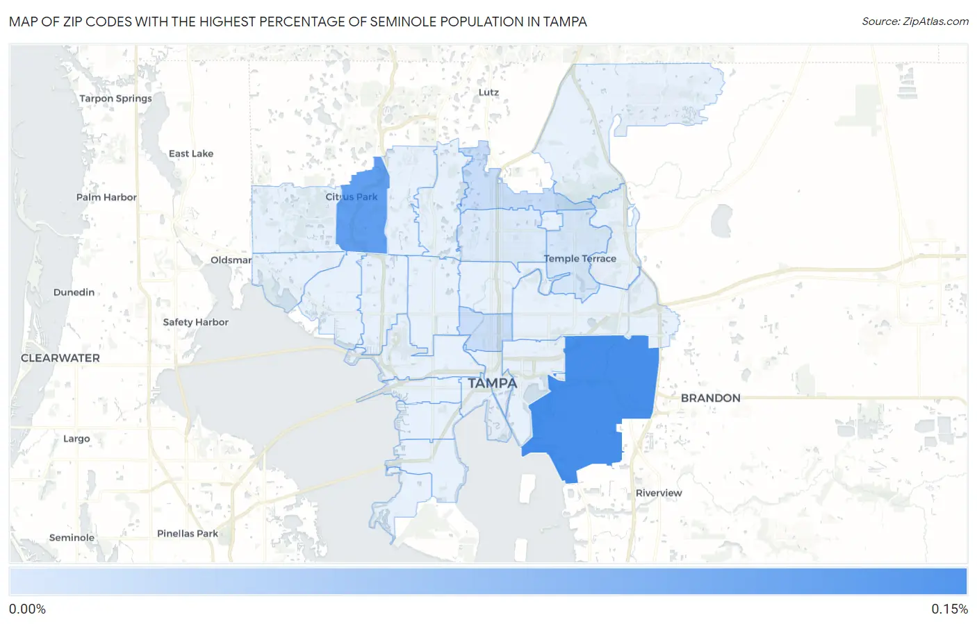 Zip Codes with the Highest Percentage of Seminole Population in Tampa Map