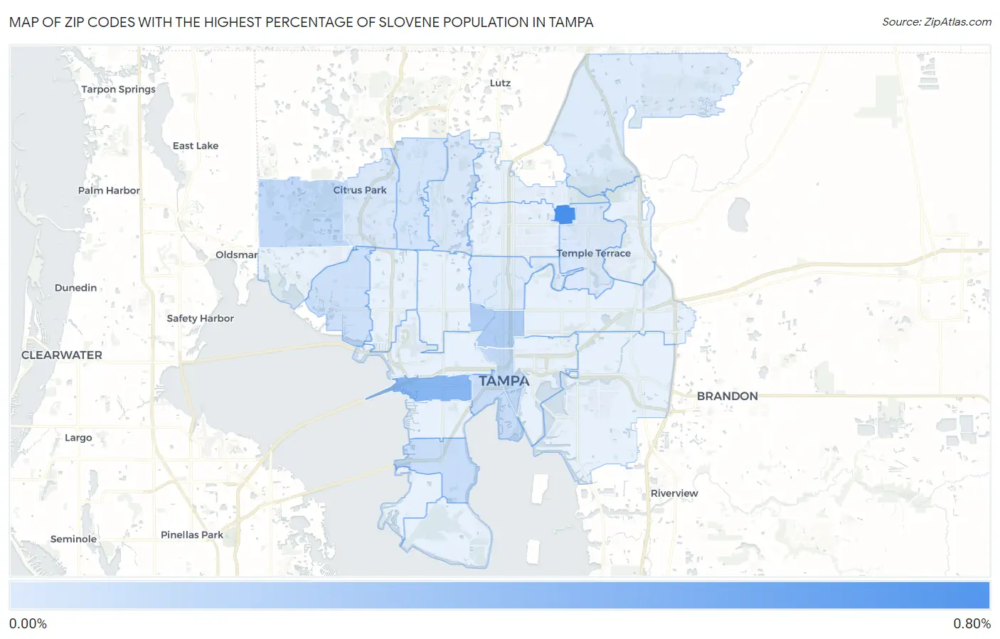 Zip Codes with the Highest Percentage of Slovene Population in Tampa Map