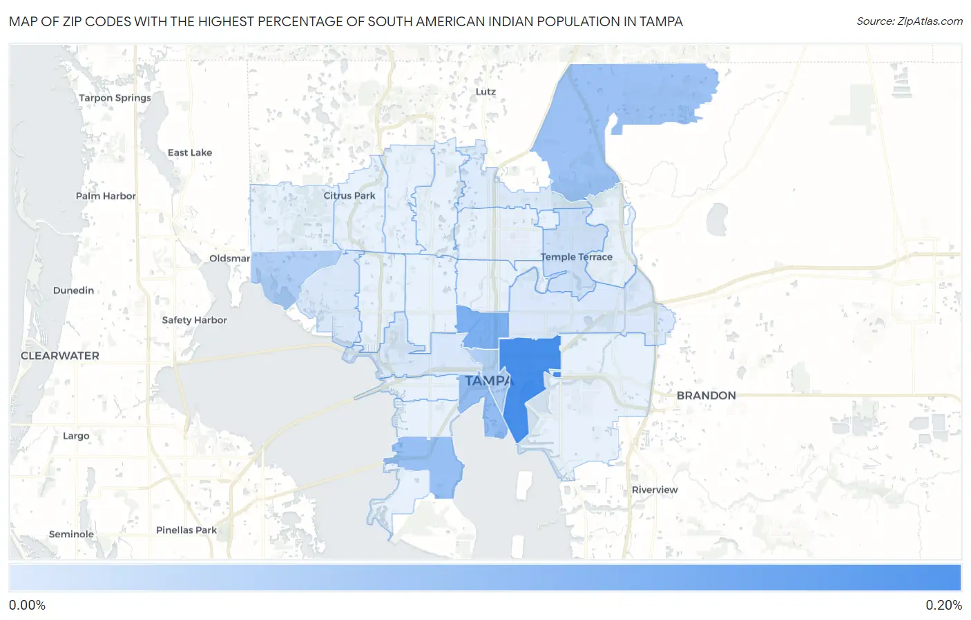 Zip Codes with the Highest Percentage of South American Indian Population in Tampa Map
