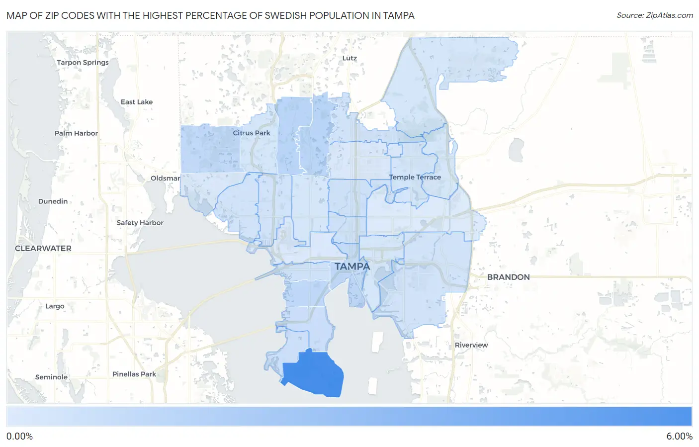Zip Codes with the Highest Percentage of Swedish Population in Tampa Map
