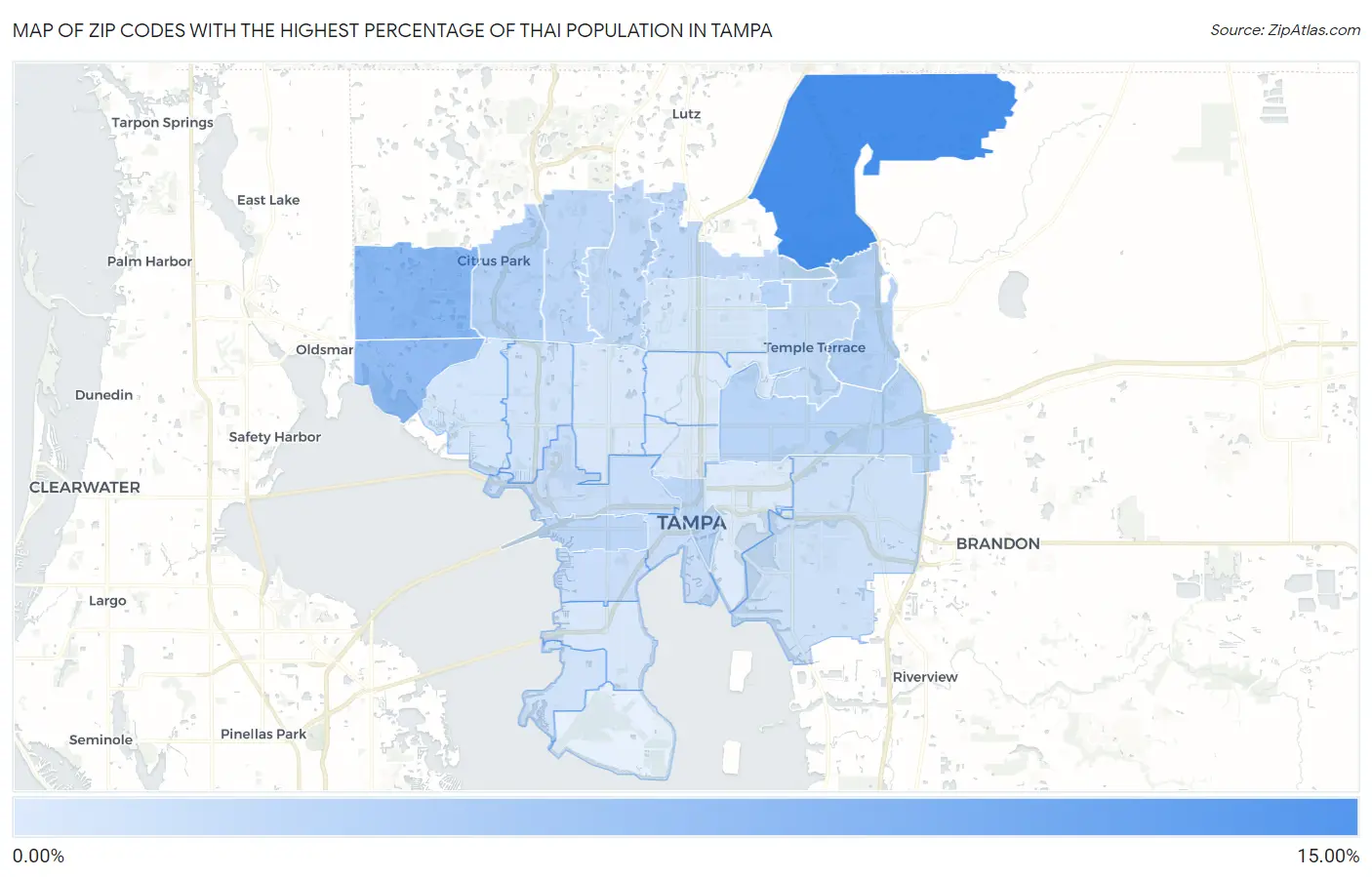 Zip Codes with the Highest Percentage of Thai Population in Tampa Map