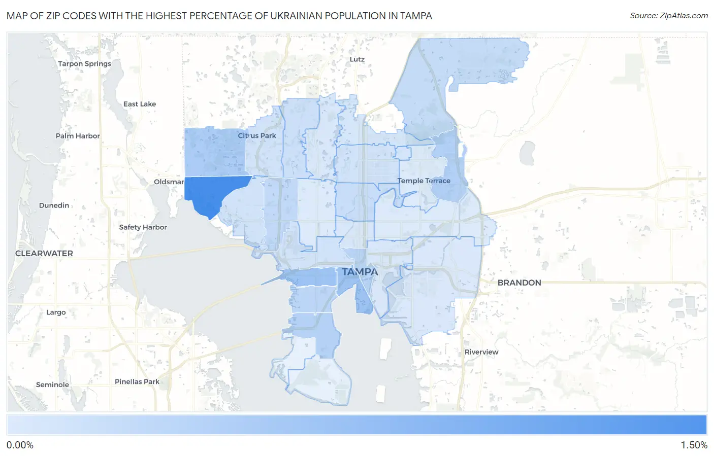 Zip Codes with the Highest Percentage of Ukrainian Population in Tampa Map