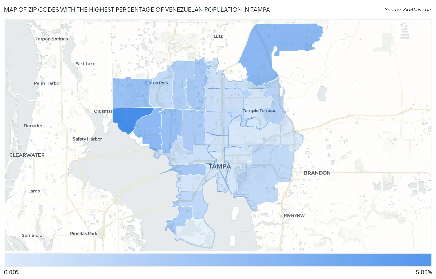 Zip Codes with the Highest Percentage of Venezuelan Population in Tampa Map