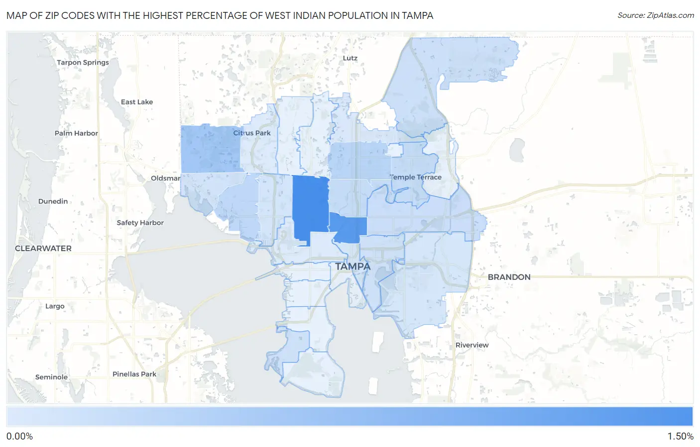 Zip Codes with the Highest Percentage of West Indian Population in Tampa Map