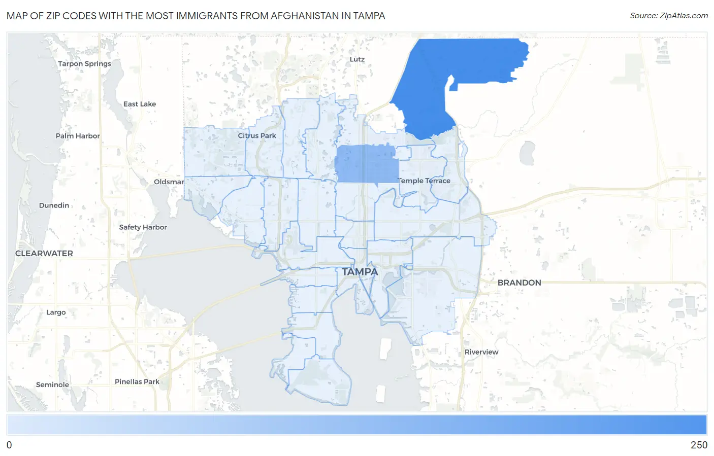 Zip Codes with the Most Immigrants from Afghanistan in Tampa Map