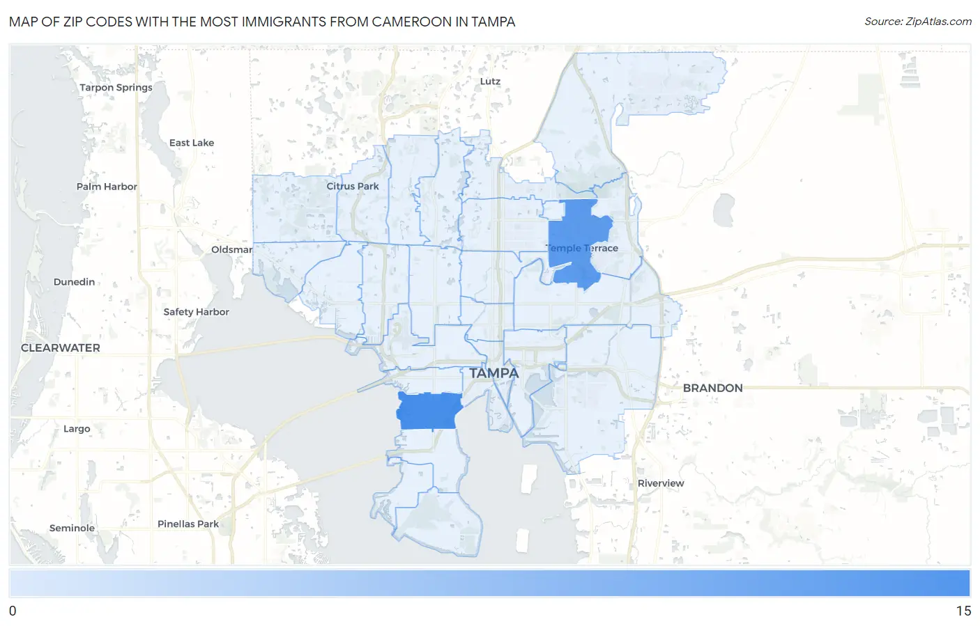 Zip Codes with the Most Immigrants from Cameroon in Tampa Map
