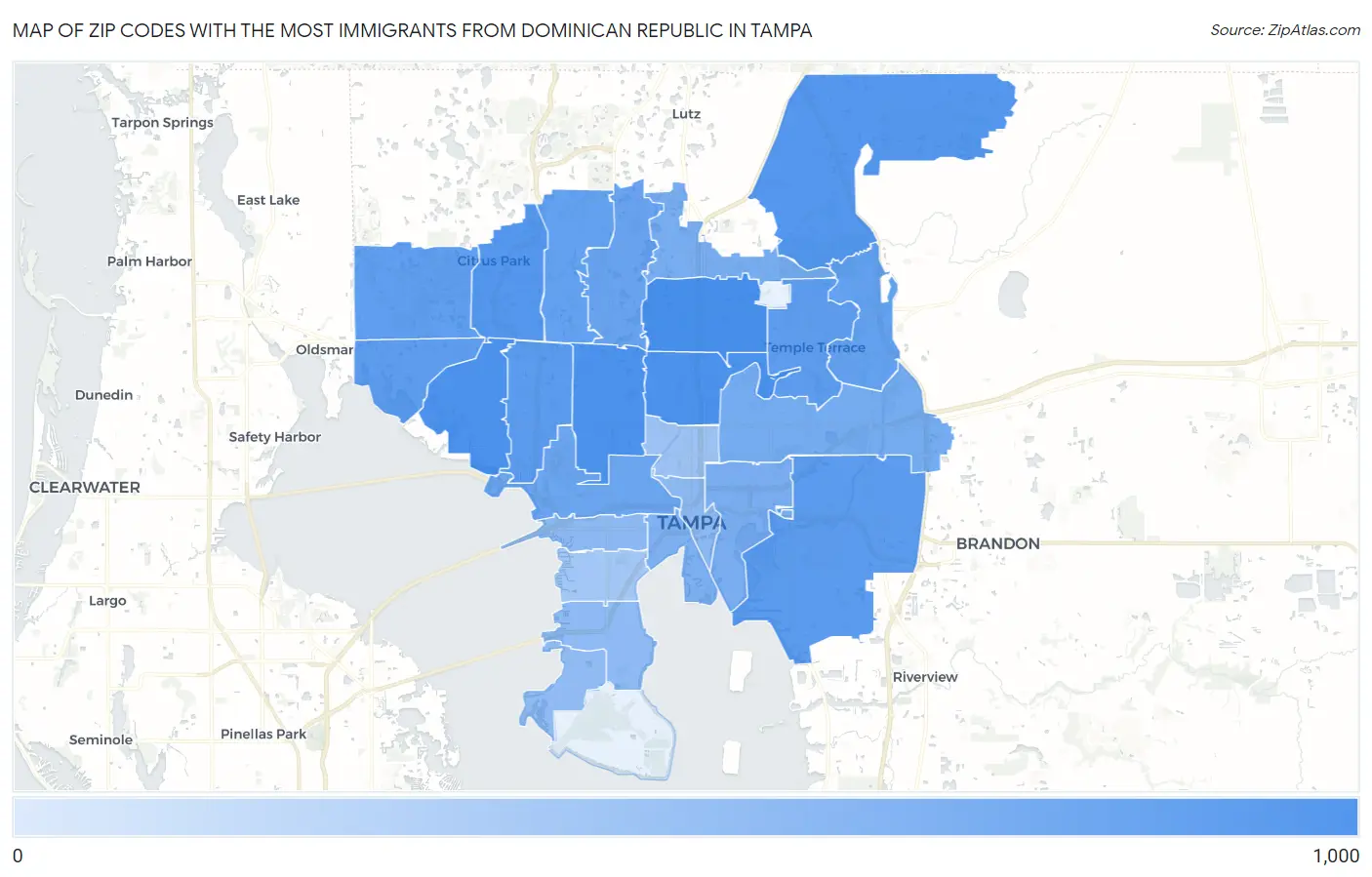 Zip Codes with the Most Immigrants from Dominican Republic in Tampa Map