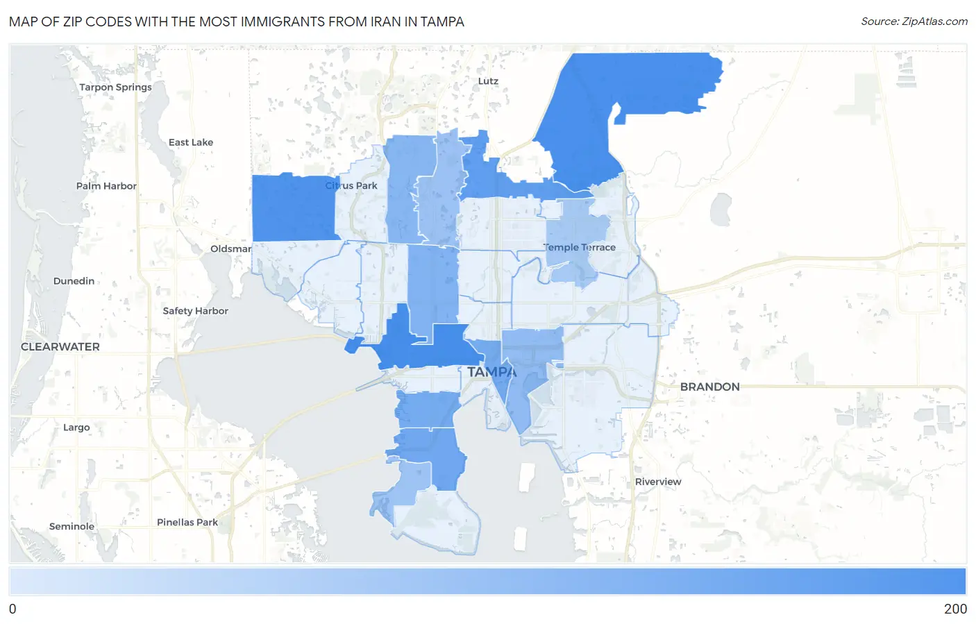 Zip Codes with the Most Immigrants from Iran in Tampa Map