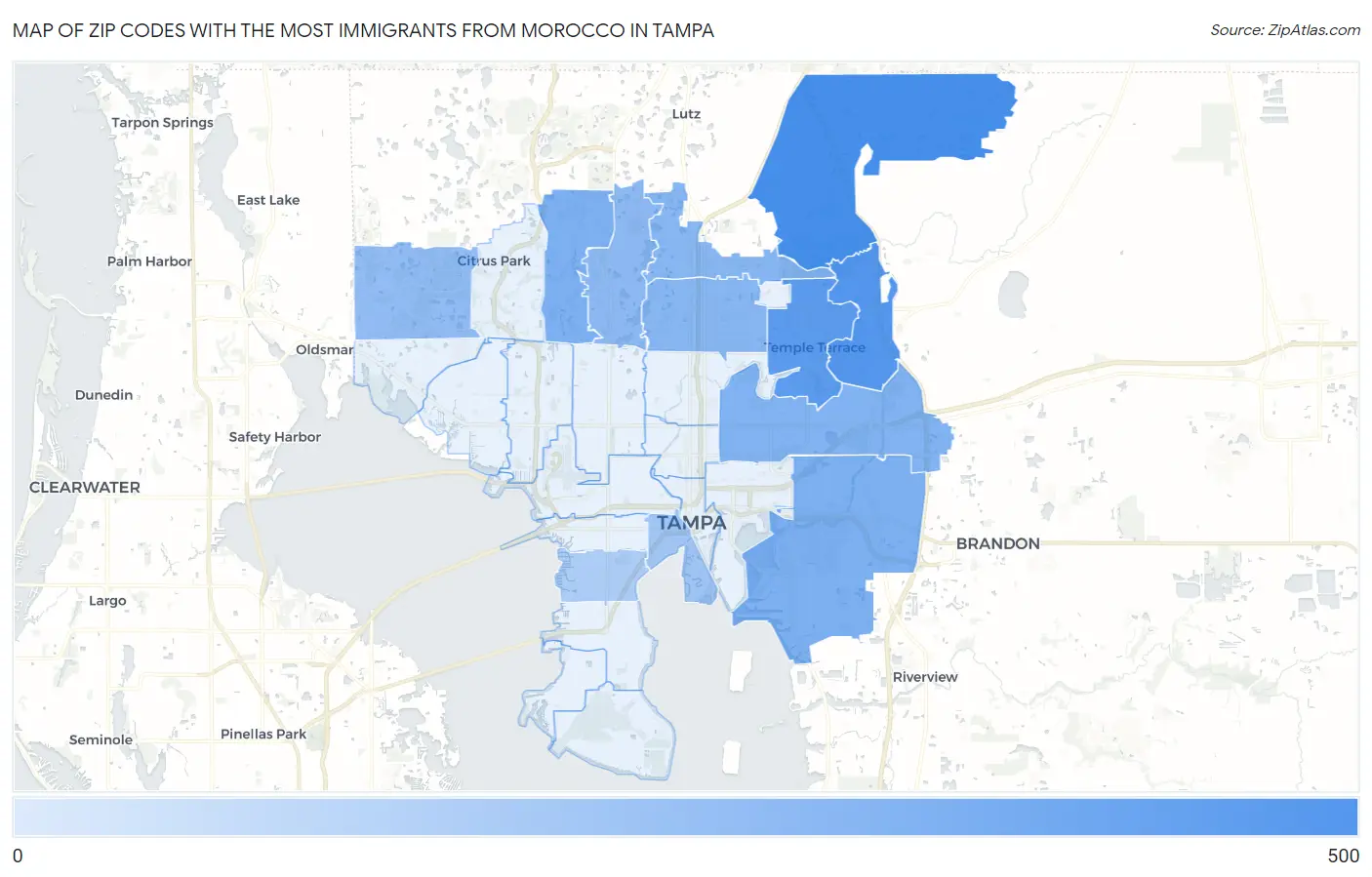 Zip Codes with the Most Immigrants from Morocco in Tampa Map