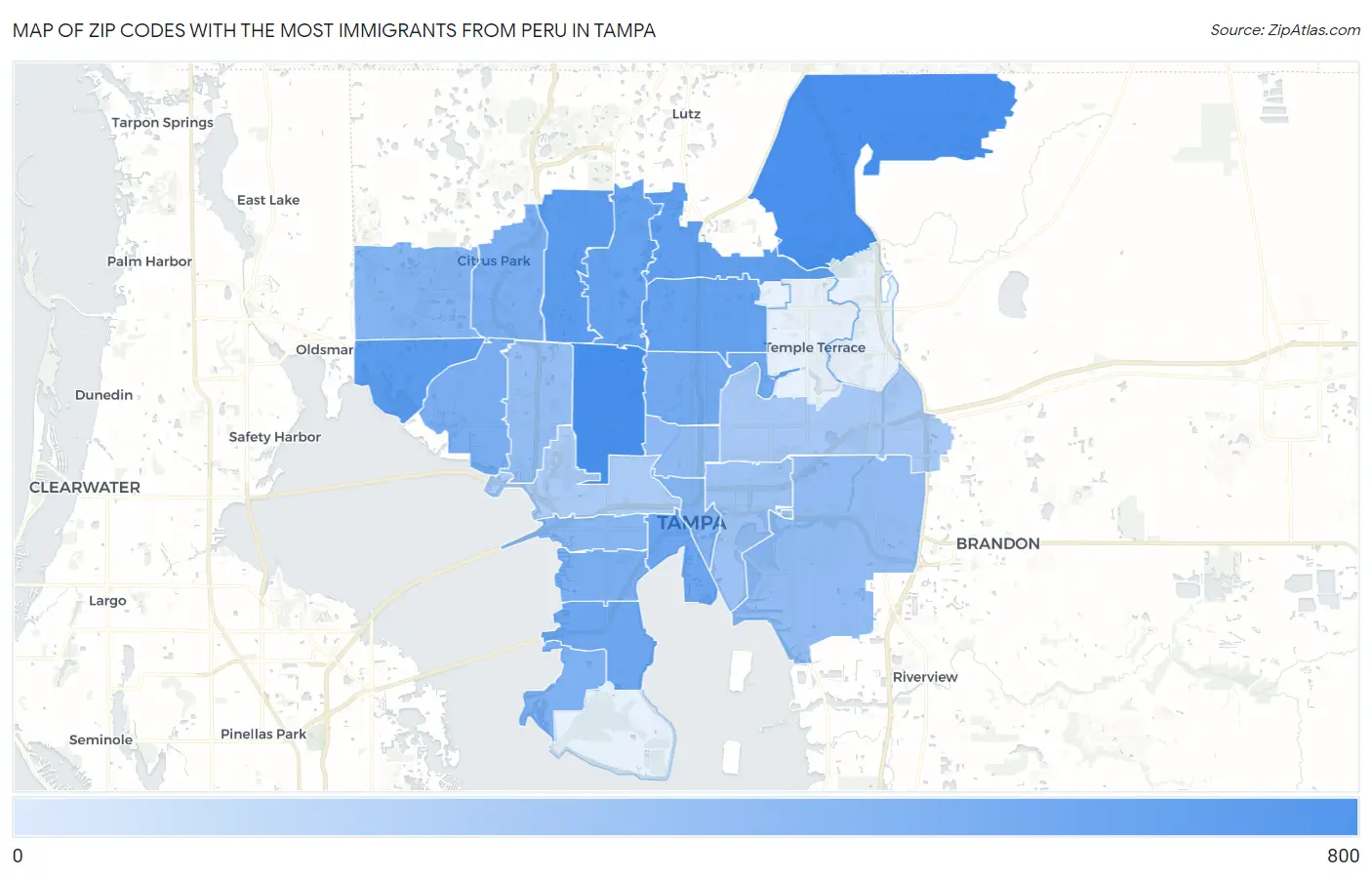 Zip Codes with the Most Immigrants from Peru in Tampa Map