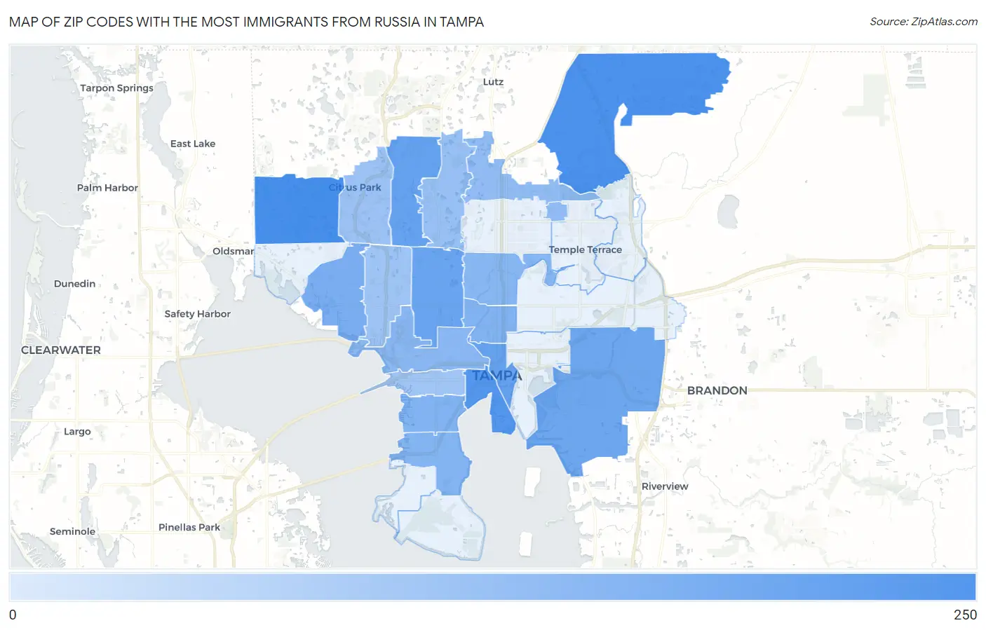 Zip Codes with the Most Immigrants from Russia in Tampa Map