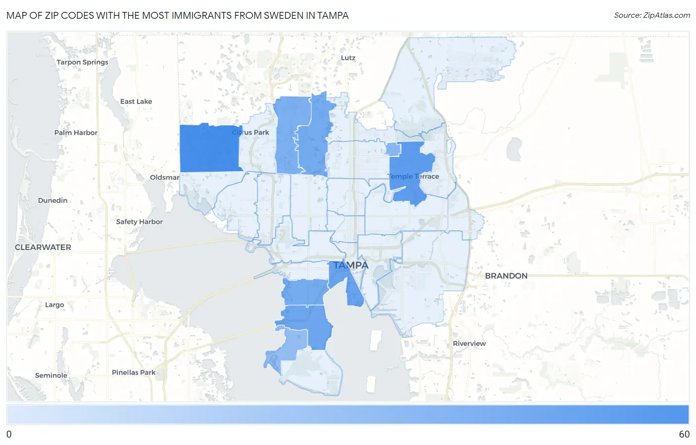 Zip Codes with the Most Immigrants from Sweden in Tampa Map