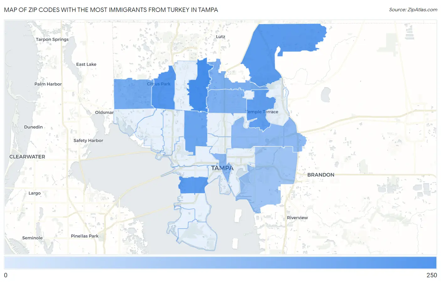 Zip Codes with the Most Immigrants from Turkey in Tampa Map