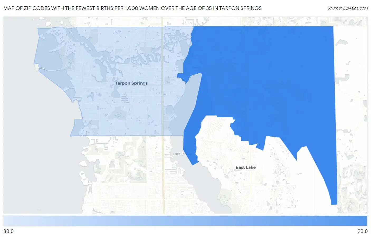 Zip Codes with the Fewest Births per 1,000 Women Over the Age of 35 in Tarpon Springs Map