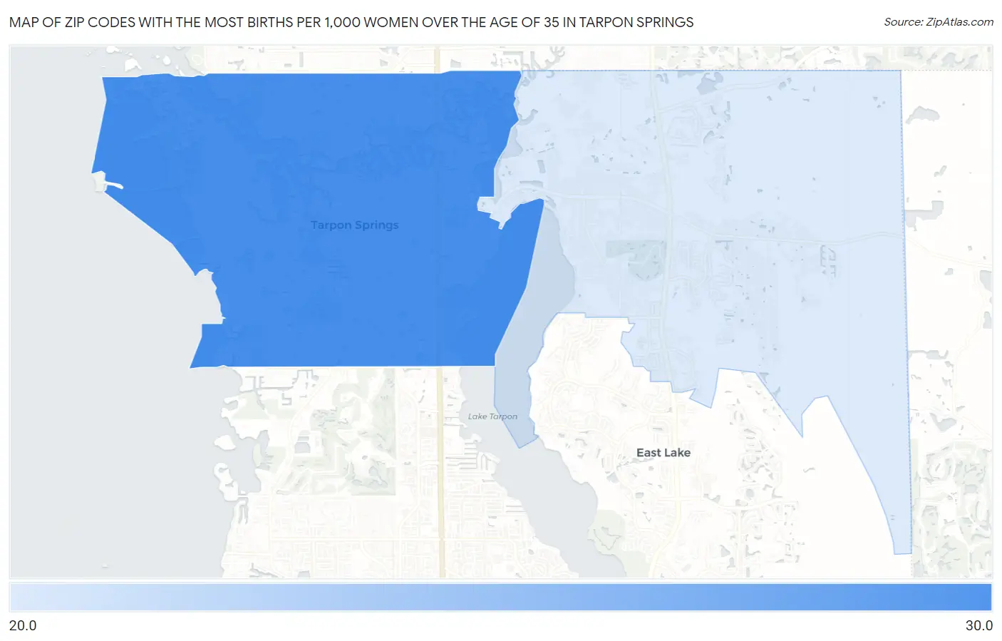 Zip Codes with the Most Births per 1,000 Women Over the Age of 35 in Tarpon Springs Map