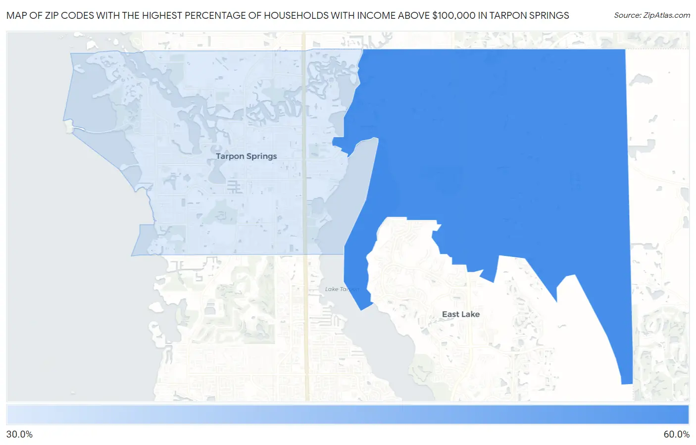 Zip Codes with the Highest Percentage of Households with Income Above $100,000 in Tarpon Springs Map