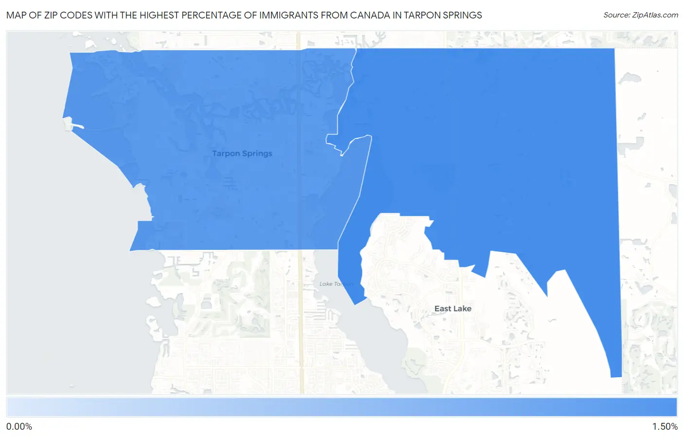 Zip Codes with the Highest Percentage of Immigrants from Canada in Tarpon Springs Map