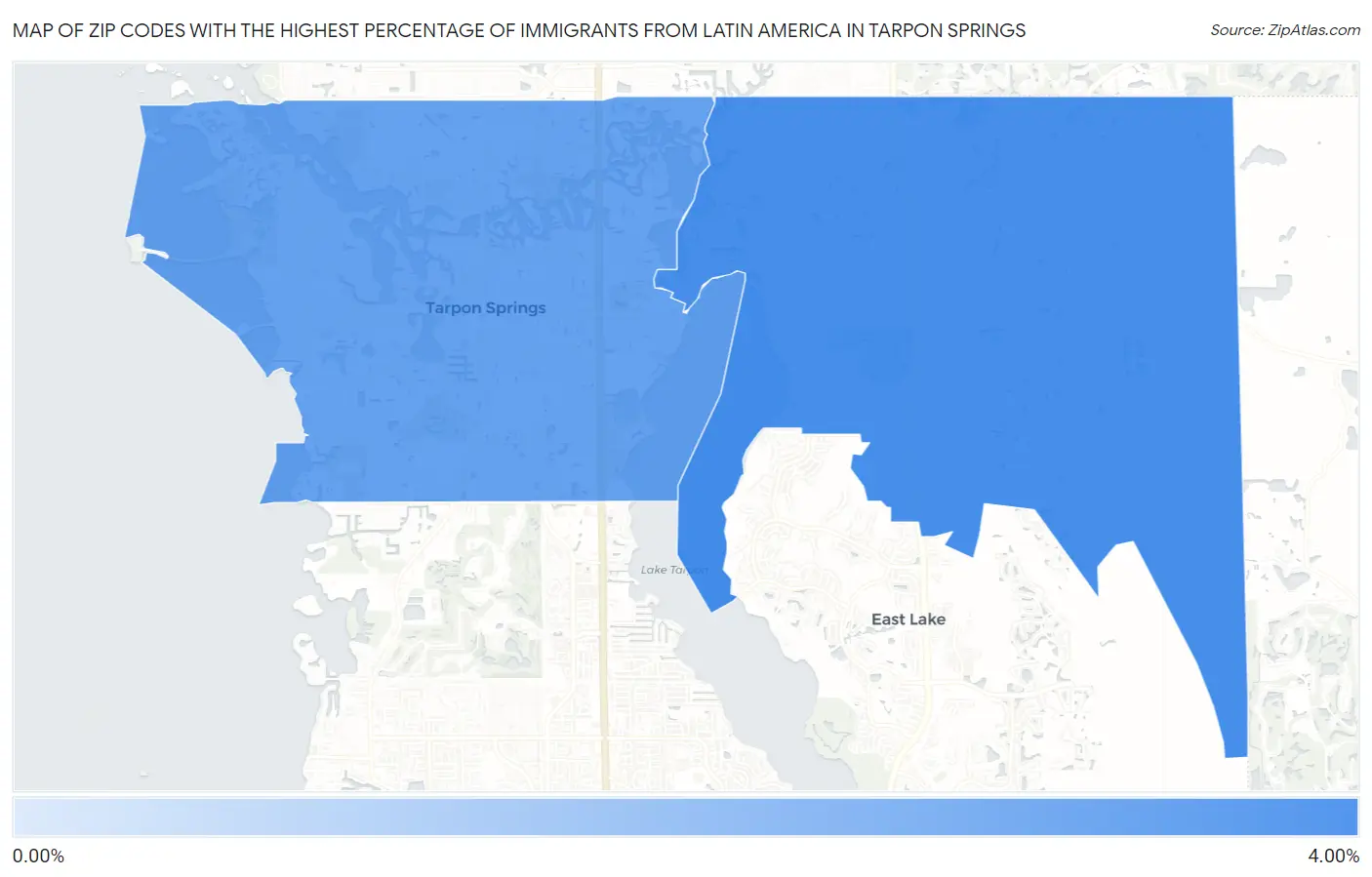 Zip Codes with the Highest Percentage of Immigrants from Latin America in Tarpon Springs Map