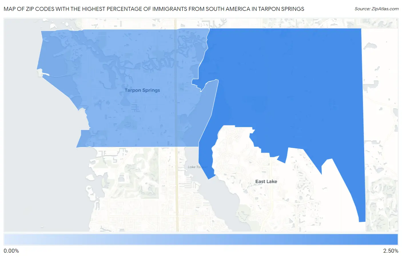 Zip Codes with the Highest Percentage of Immigrants from South America in Tarpon Springs Map