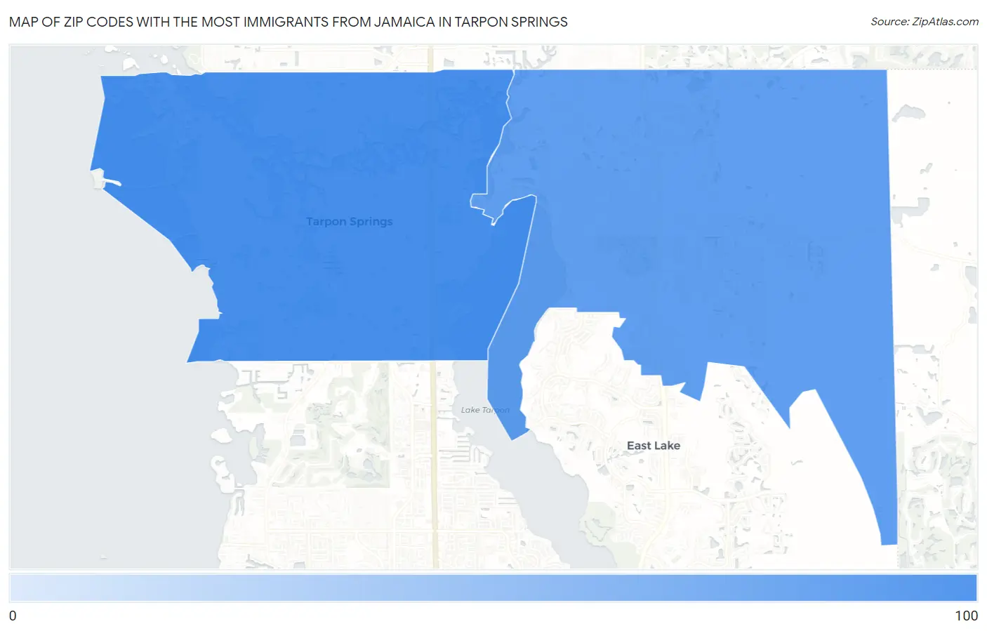 Zip Codes with the Most Immigrants from Jamaica in Tarpon Springs Map