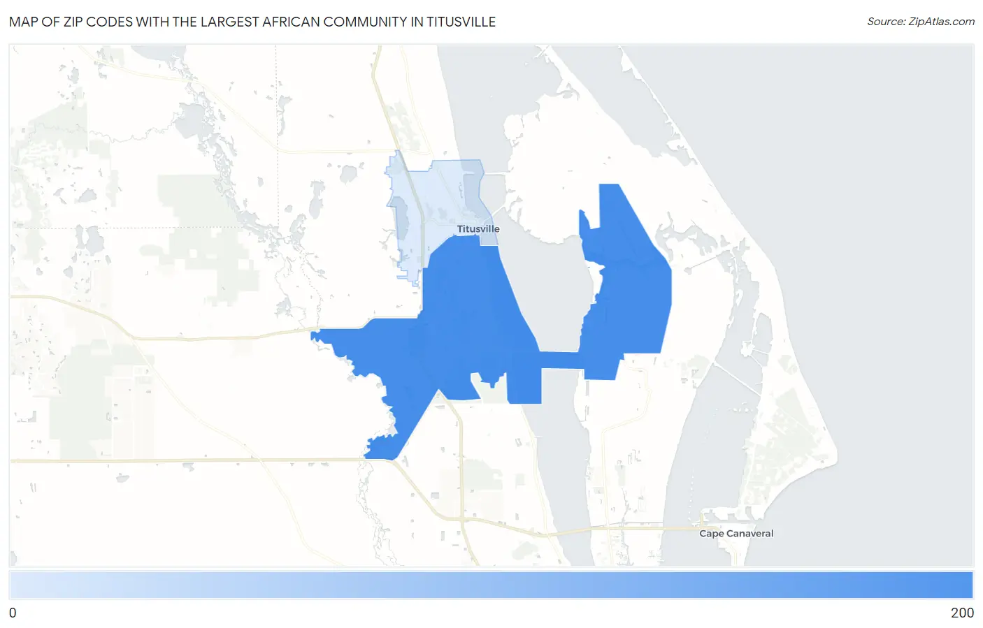 Zip Codes with the Largest African Community in Titusville Map